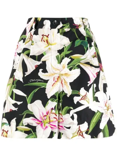 Dolce & Gabbana Poplin Floral Pattern Shorts In Black