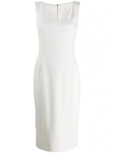 Dolce & Gabbana Sleeveless V-neck Pencil Dress In Natural White