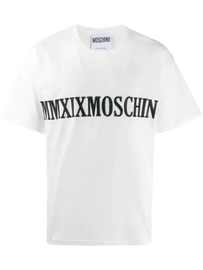 Moschino Logo Embroidered Oversized T-shirt In Bianco
