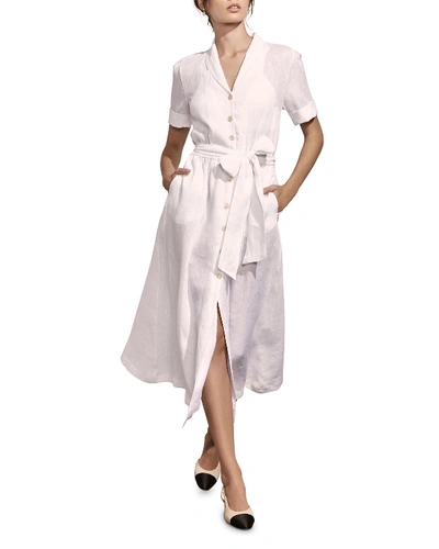 Amaio Swim Kamille Button-down Short-sleeve Linen Shirtdress In Marine