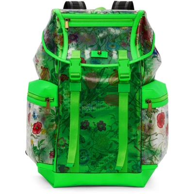 Gucci Green Clear Flowers Backpack In 8870 Pink