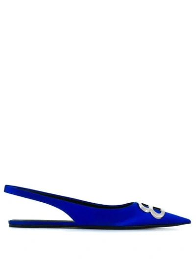 Balenciaga Bb Satin Slingback Ballet Flats In Blue