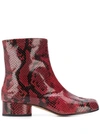 Maison Margiela Tabi Split-toe Python-effect Leather Boots In Red,black