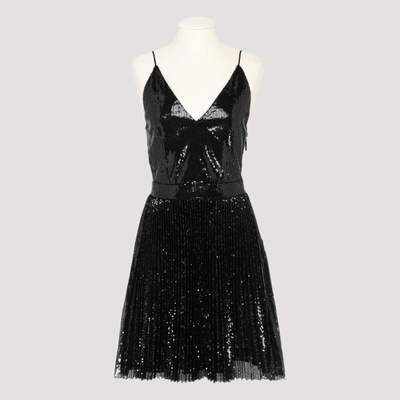 Msgm Black Plissé Sequins Mini Dress