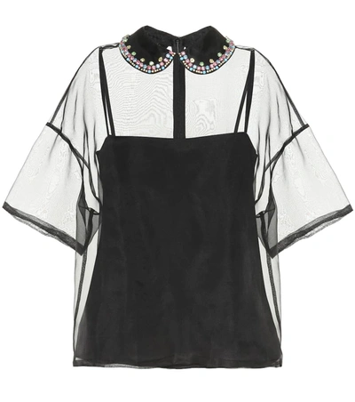 Red Valentino Embellished Silk-organza Blouse In Black