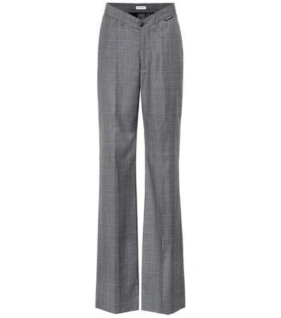 Balenciaga Checked Wool And Silk Pants In Grey