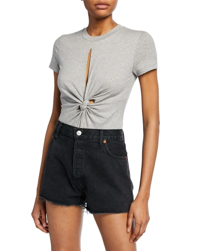 Alexander Wang T Compact Jersey Knot-front Bodysuit In Gray