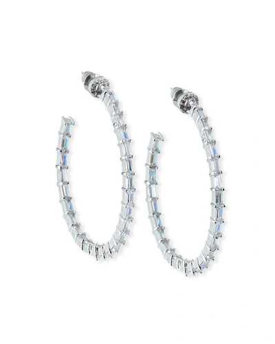 Fallon Crystal-baguette Hoop Earrings In Silver
