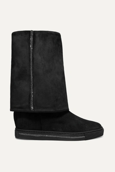 René Caovilla Crystal-embellished Hidden Wedge Boots In Black
