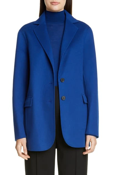 St John Luxe Wool/cashmere Double-face Button-front Jacket In Prussian Blue