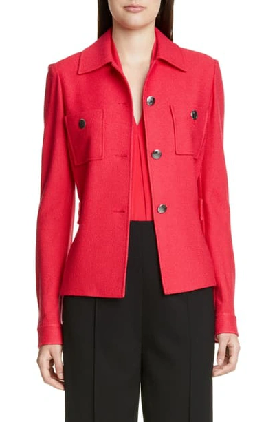 St. John Gail Button-front Jacket With Chest Patch Pockets In Scarlet