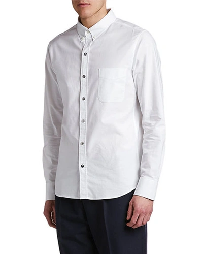 Moncler Men's Solid Oxford Sport Shirt With Snaps In White