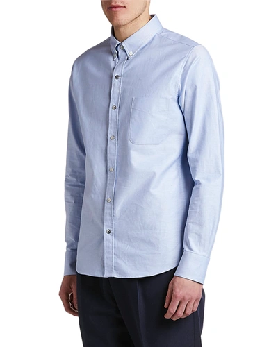 Moncler Men's Solid Oxford Sport Shirt With Snaps In Bright Blue