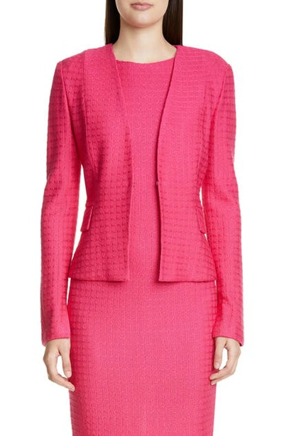 St. John Box Textured Cutaway Jacket With Pockets In Hot Pink