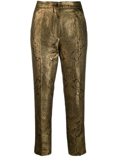 Etro Jacquard Metallic Paisley Tux-striped Trousers In Gold