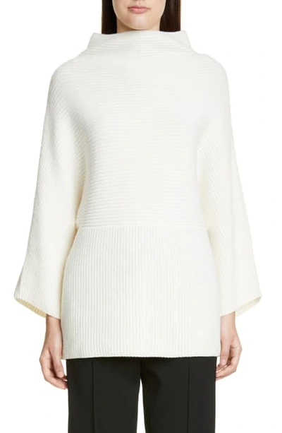 St John Luxe Cashmere Rib-knit Cowl-neck Sweater In Cream