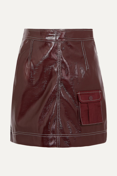 Ganni High-waist Faux-patent Mini Skirt In Burgundy | ModeSens