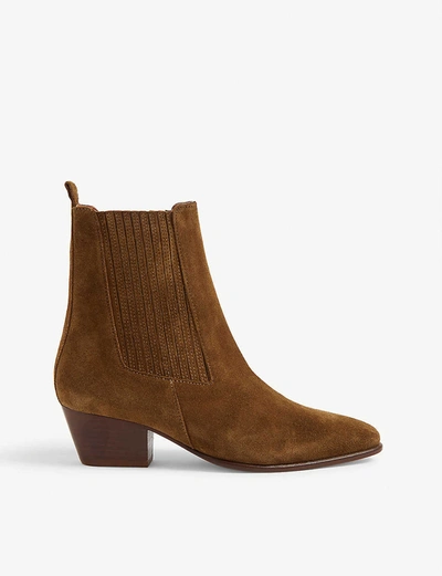 Sandro Almond-toe Suede Ankle Boots In Olive Green