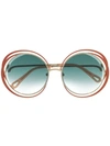 Chloé Carlina Oversized Round-frame Gold-tone Sunglasses In Dark Red