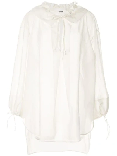 Jil Sander Ruffled Cotton-blend Voile Blouse In White