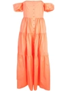 Staud Elio Off-the-shoulder Cotton-blend Midi Dress In Orange