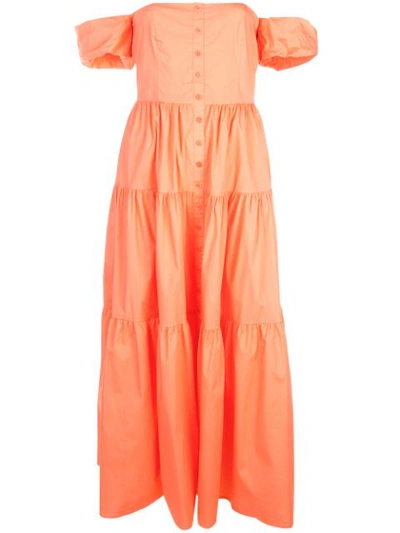 Staud Elio Off-the-shoulder Cotton-blend Midi Dress In Orange