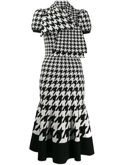 Alexander Mcqueen Wool-blend Jacquard Midi Knit Dress In Ivory/black