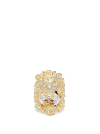 Gucci Lion-head Crystal-embellished Ring In Gold,crystal