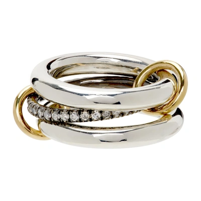 Spinelli Kilcollin Libra Gris Silver And Gold 3-link Ring With Diamonds In White Gold/yellow
