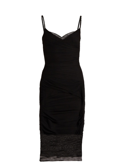 Versace V-neck Ruched Tulle Slip Dress In Black | ModeSens
