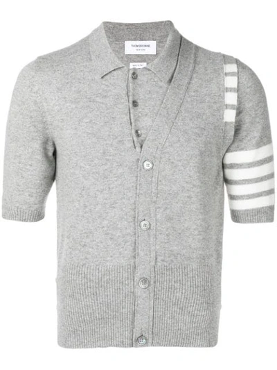 Thom Browne 4-bar 2-in-1 Cashmere Half-vest Polo In Grey