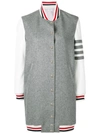 Thom Browne Elongated Wool & Leather Bomber Jacket In Grey