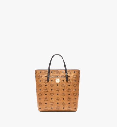 Mcm Small Anya Visetos Coated Canvas Tote In Cognac