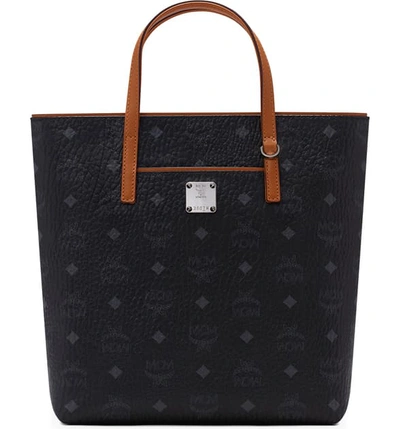 Mcm Small Anya Visetos Coated Canvas Tote In Black