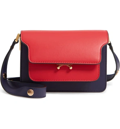 Marni Small Trunk Colorblock Leather Shoulder Bag In Hot Red/ Blue Black
