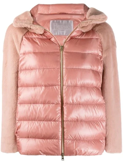 Herno Quilted Down Nylon & Faux Fur Puffer Jacket In Pink