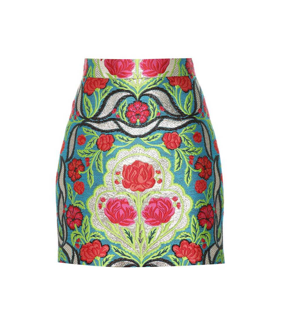 Gucci Metallic Floral-jacquard Mini Skirt In Green | ModeSens