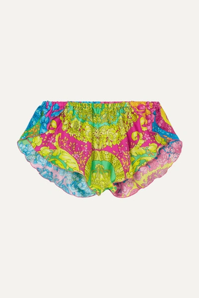 Versace Printed Silk-twill Shorts In Chartreuse
