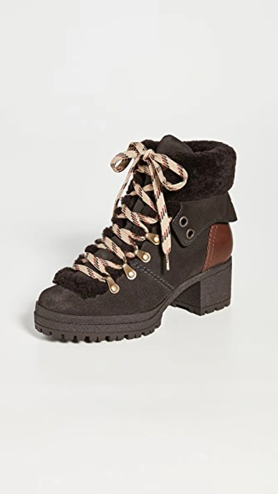 See By Chloé Women's Eileen Shearling-trimmed Leather Hiking Boots In Graphite