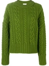 Ami Alexandre Mattiussi Crew Neck Cable Knit Oversize Sweater In Green