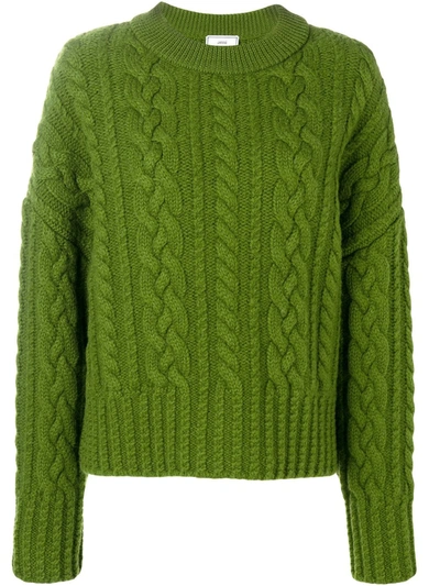 Ami Alexandre Mattiussi Crew Neck Cable Knit Oversize Sweater In Green