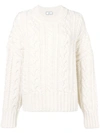 Ami Alexandre Mattiussi Crew Neck Cable Knit Oversize Sweater In Neutrals