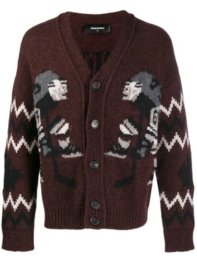 Dsquared2 Panelled Knit Cardigan In Red