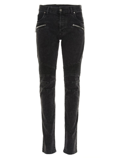 Balmain Distressed Straight-leg Jeans In Black