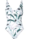 Tory Burch Floral Print Swimsuit In White