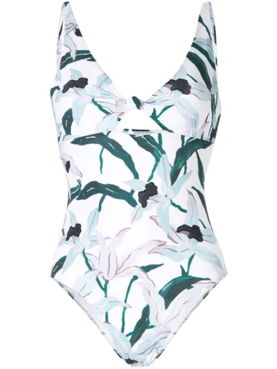 Tory Burch Floral Print Swimsuit In White