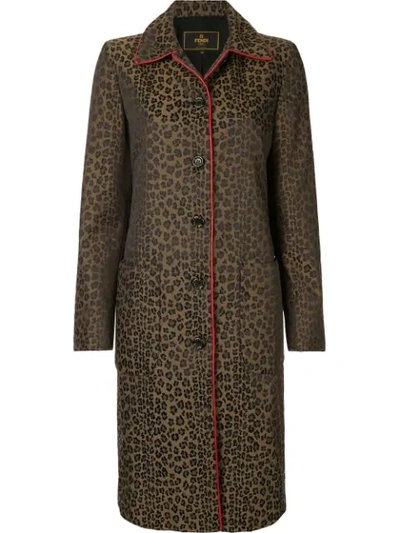 Pre-owned Fendi Leopard Print Midi Coat In Brown