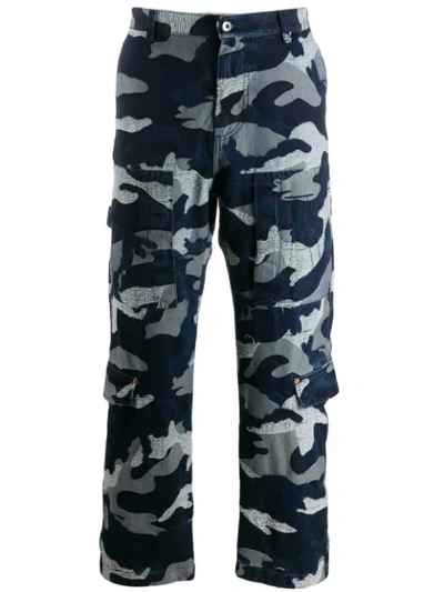 Valentino Camouflage Denim Cargo Trousers In Blue