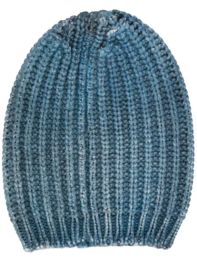 Avant Toi Ribbed Knit Beanie Hat - Blue