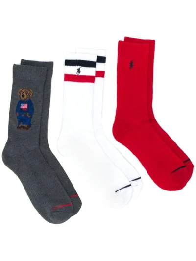 Ralph Lauren Logo Sock Trio In Red
